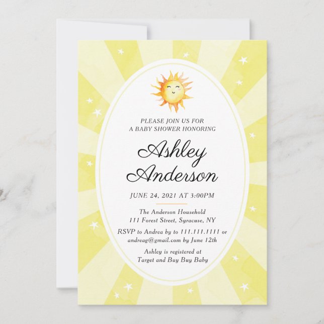 Sunshine Baby Shower Invitation (Front)