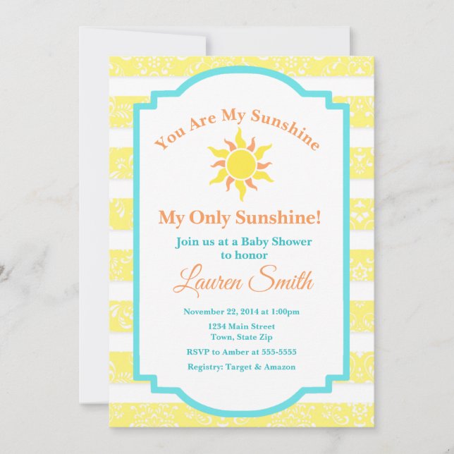 Sunshine Baby Shower Invitation Sun Boy (Front)