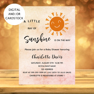 Sunshine Baby Shower pink girl sun Invitation