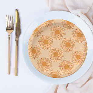 Sunshine baby shower sunburst orange  paper plate