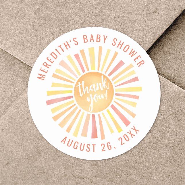 Sunshine Baby Shower Thank You Classic Round Sticker (Sunshine Baby Shower Thank You Classic Round Sticker)