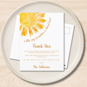Sunshine Baby Shower Thank You Postcard