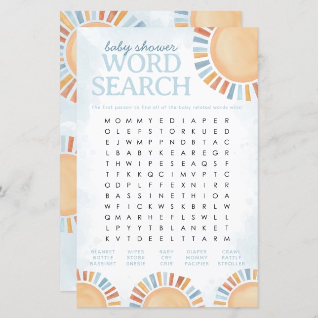 Sunshine Baby Shower Word Search Game (Front/Back)