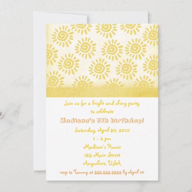 Sunshine Birthday Invitation (Front)