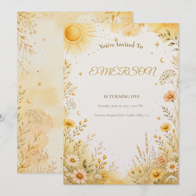 Sunshine Birthday Invitation | Boho Chic Sunshine (Front/Back)