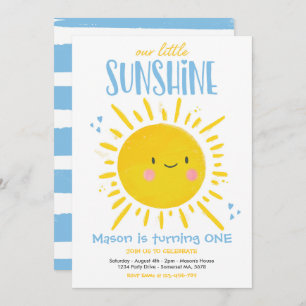 Sunshine Birthday Party Blue Our Little Sunshine Invitation