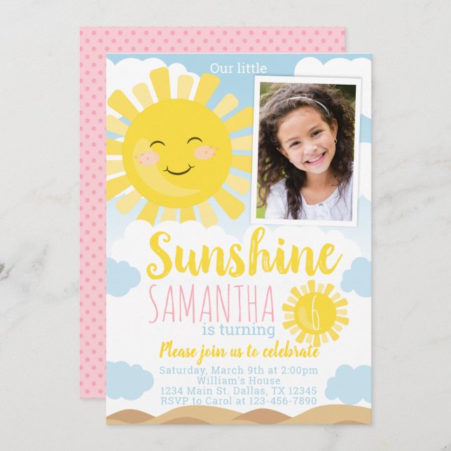 Sunshine Birthday Party Invitation Invite (Front/Back)