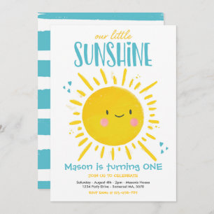 Sunshine Birthday Party Turquoise Little Sunshine Invitation