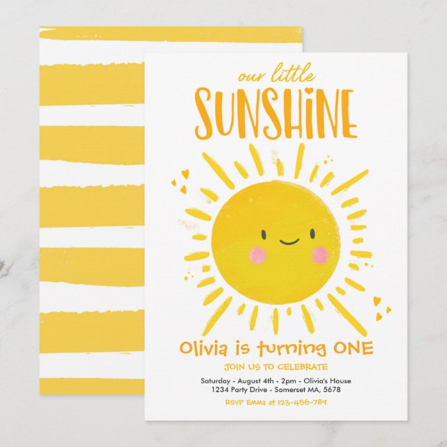 Sunshine Birthday Party Yellow Our Little Sunshine Invitation (Front/Back)