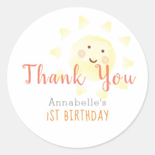 Sunshine Birthday Thank You Classic Round Sticker