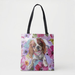 'Sunshine' blenheim cavalier dog art tote bag