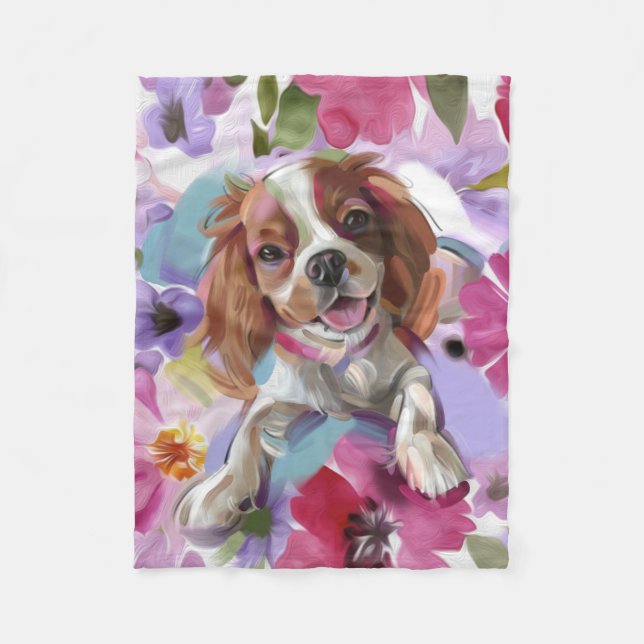'Sunshine' Blenheim cavalier fleece blanket SMALL (Front)