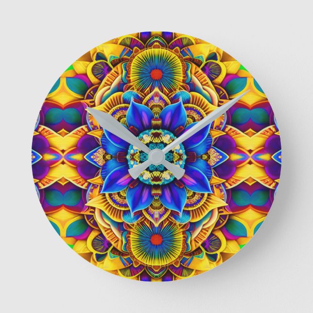 Sunshine Blue Accent  Mandala Round Clock (Front)