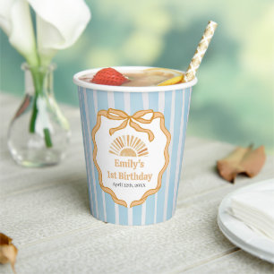 Sunshine Blue Gingham Birthday Party Paper Cups