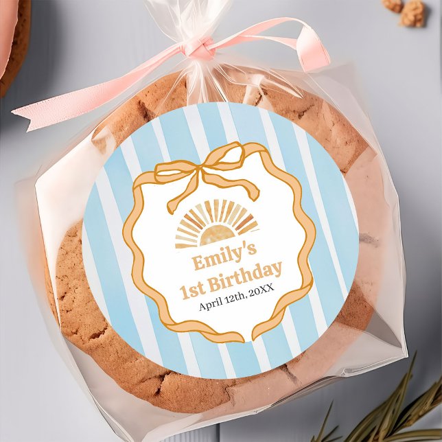 Sunshine Blue Gingham Birthday Party Sticker (Creator Uploaded)