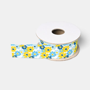 Sunshine Blue Sky Blooming Daisy Grosgrain Ribbon