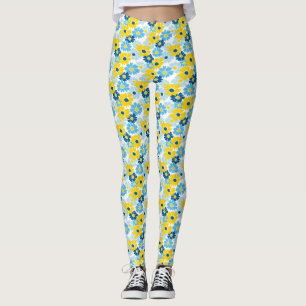 Sunshine Blue Sky Blooming Daisy Leggings