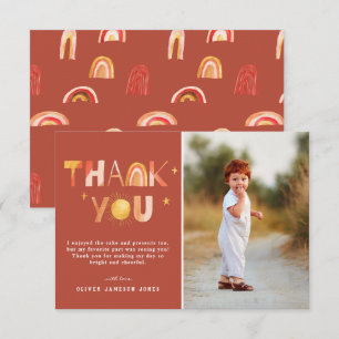 Sunshine Boho Rainbow Photo Thank You Card
