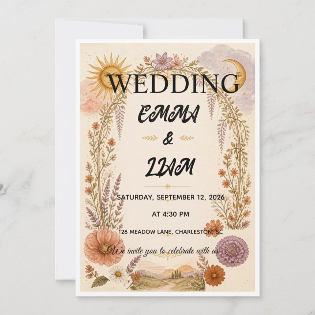  Sunshine Botanical Archway Wedding Invitation (Front)