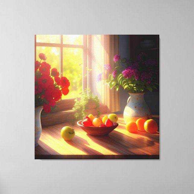 Sunshine Bowl of Fruit and Flowers 9 Canvas Print (Front)