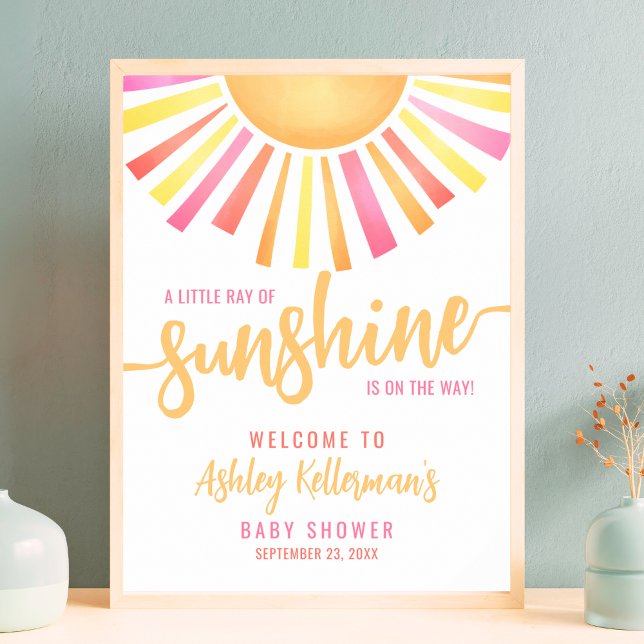 Sunshine Bright Pink Baby Shower Welcome Sign (Sunshine Bright Pink Baby Shower Welcome Sign)