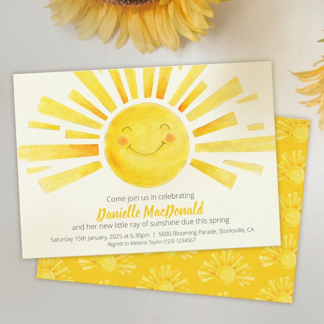 Sunshine bright yellow whimsy baby shower invitation (Creator Uploaded)