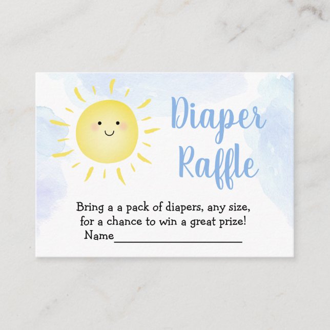 Sunshine Clouds Blue Baby Shower Diaper Raffle Enclosure Card (Front)