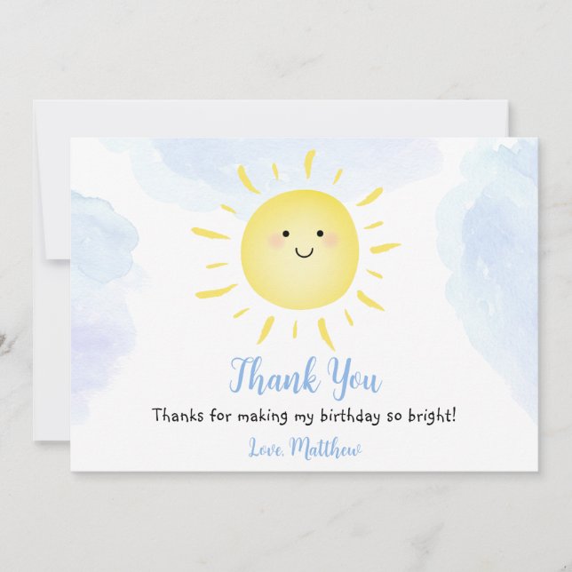 Sunshine Clouds Blue Birthday Thank You Invitation (Front)