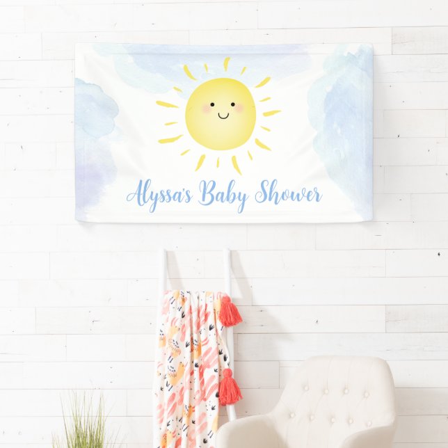 Sunshine Clouds Blue Boy Baby Shower Banner (Insitu)
