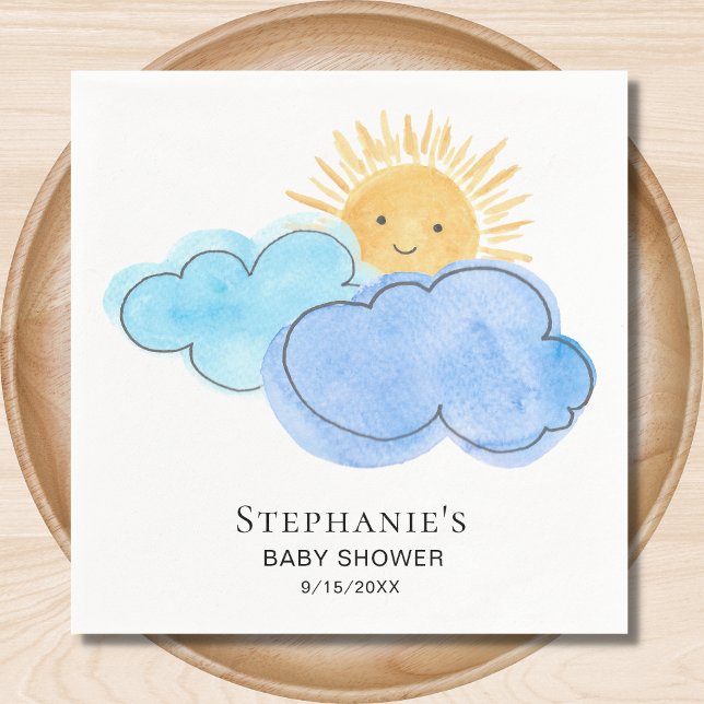 Sunshine Clouds Blue Boy Baby Shower Napkin (Creator Uploaded)