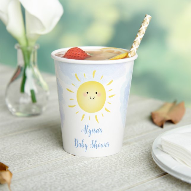 Sunshine Clouds Blue Boy Baby Shower Paper Cups (Insitu)