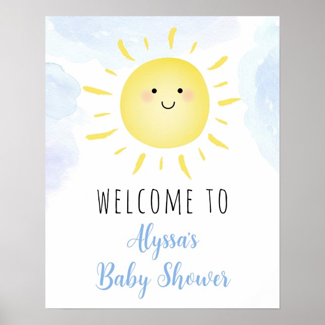 Sunshine Clouds Blue Boy Baby Shower Welcome Poster (Front)
