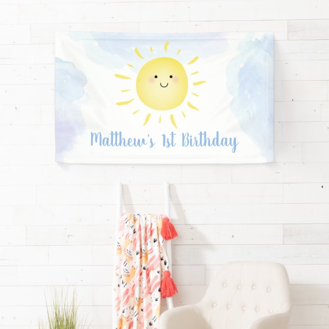Sunshine Clouds Blue Boy Birthday Banner (Insitu)