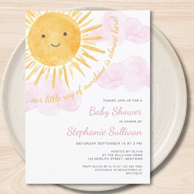 Sunshine Clouds Girl's Baby Shower Invitation (Creator Uploaded)