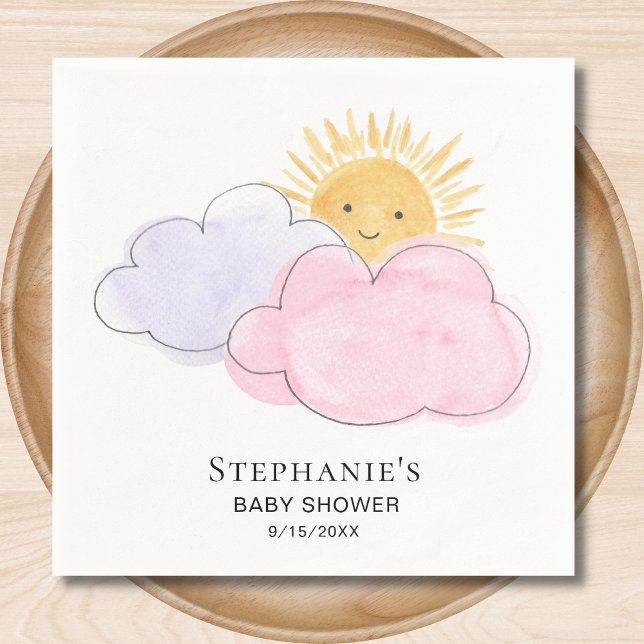 Sunshine Clouds Pink Girl's Baby Shower Napkin (Creator Uploaded)
