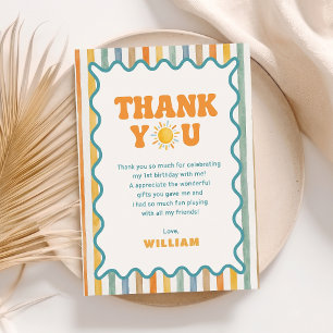 Sunshine colourful Stripe Boy Birthday Thank You Card