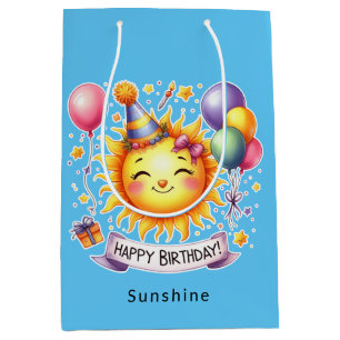 Sunshine Custom Name Happy Birthday Blue Medium Gift Bag