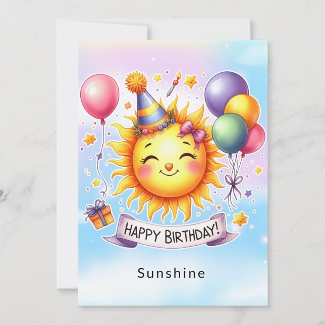 Sunshine Custom Name Happy Birthday Greeting Card (Front)
