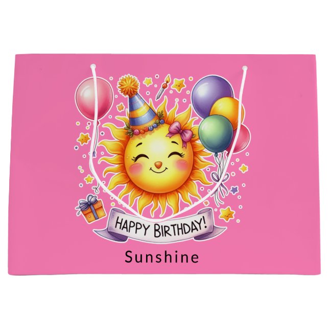 Sunshine Custom Name Happy Birthday Pink Large Gift Bag