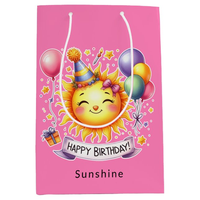 Sunshine Custom Name Happy Birthday Pink Medium Gift Bag (Front)