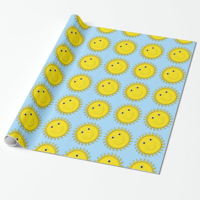 Sunshine Face-Blue Gift Wrapping Paper (Unrolled)