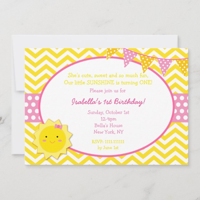 Sunshine First Birthday Party Invitations (Front)
