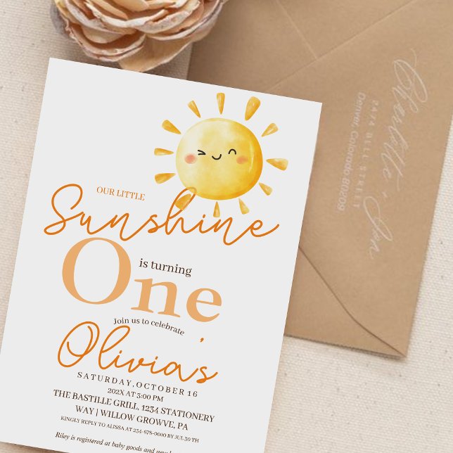 Sunshine First Birthday Party Rustic Kids   Invitation (Creator Uploaded)