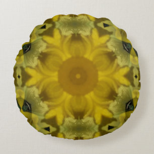 Sunshine Flower Burst Golden Round Cushion