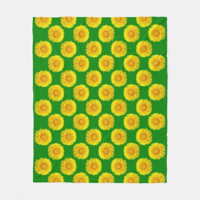 "Sunshine Flowers" Green Fleece Blanket design. (Front)