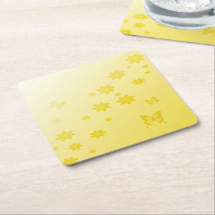 Sunshine Flowers n Butterflies Square Paper Coaster