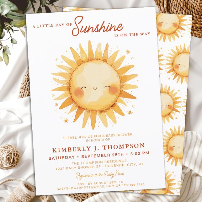 Sunshine Gender Neutral Boho Cute Sun Baby Shower Invitation (Creator Uploaded)