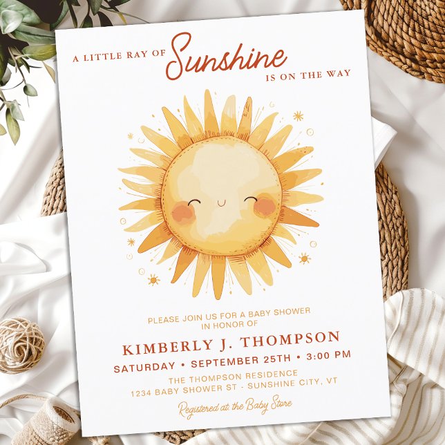 Sunshine Gender Neutral Boho Cute Sun Baby Shower Invitation Postcard (Creator Uploaded)