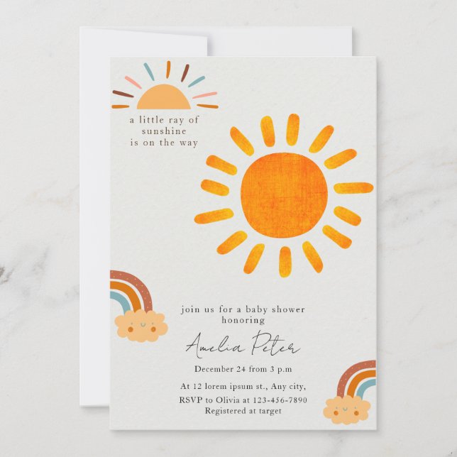 Sunshine Gender Neutral Boho Sun Baby Shower Invit Invitation (Front)