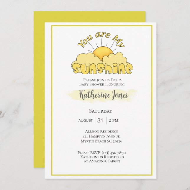 Sunshine Gender Neutral Cute Sun Baby Shower   Invitation (Front/Back)